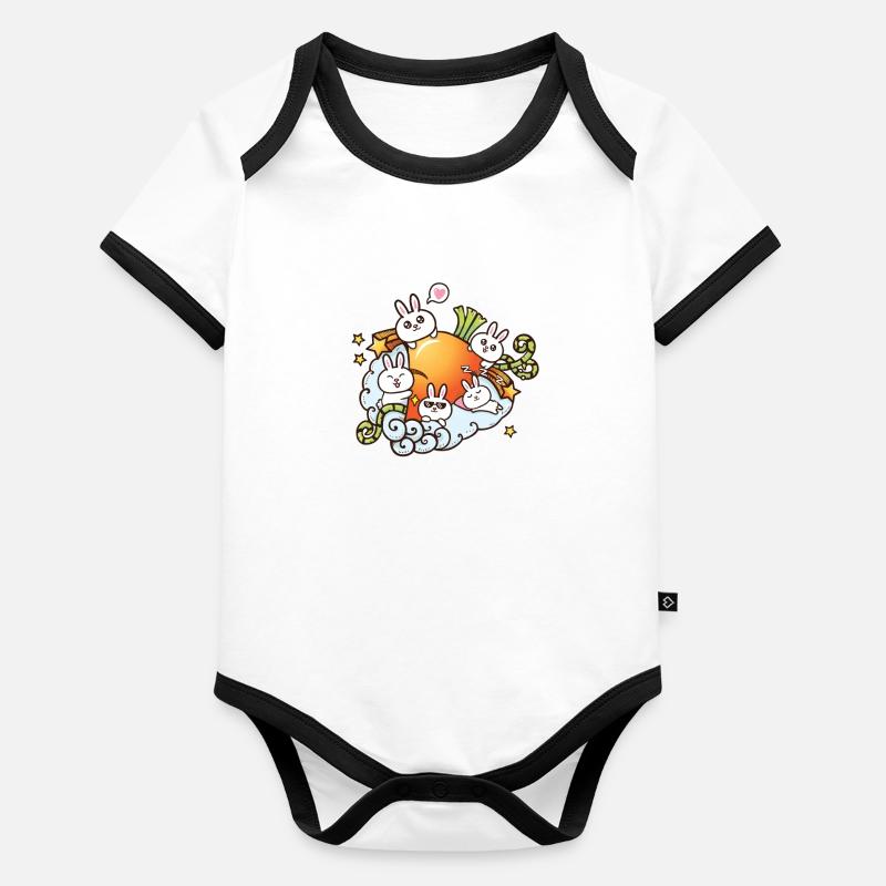 Lapins et carottes de dessin animé mignon Body Bébé bio contrasté manches courtes