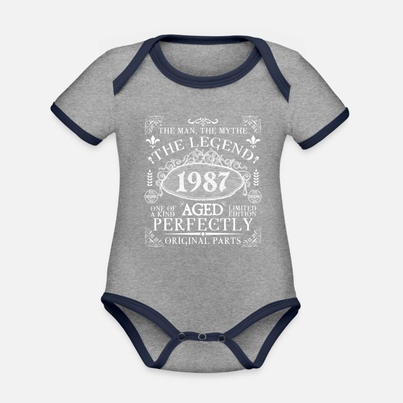 1987 Legend | Annata Invecchiata Perfettamente 1987 - Body da neonato a manica corta, ecologico e in contrasto cromatico - grigio melange/navy