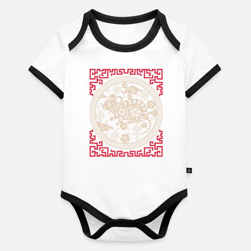 Horoscope chinois Chine Année du Rat Body Bébé bio contrasté manches courtes