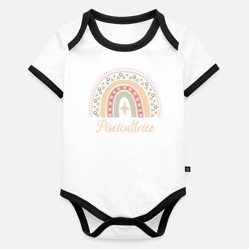 Cadeau Piscicultrice. Boho Rainbow piscicultrice. Body Bébé bio contrasté manches courtes
