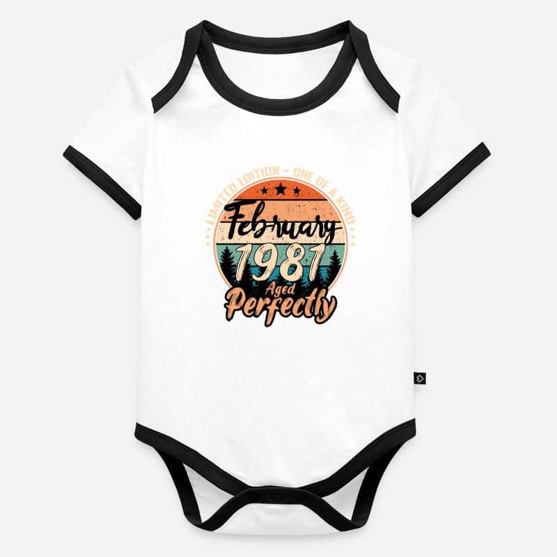 Février 1981 anniversaire 1981 légendes Février Body Bébé bio contrasté manches courtes