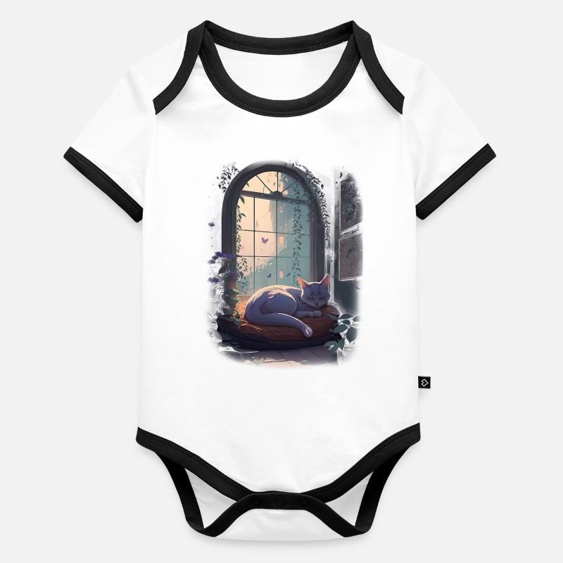 Sleeping Cat Organic Baby Contrasting Bodysuit