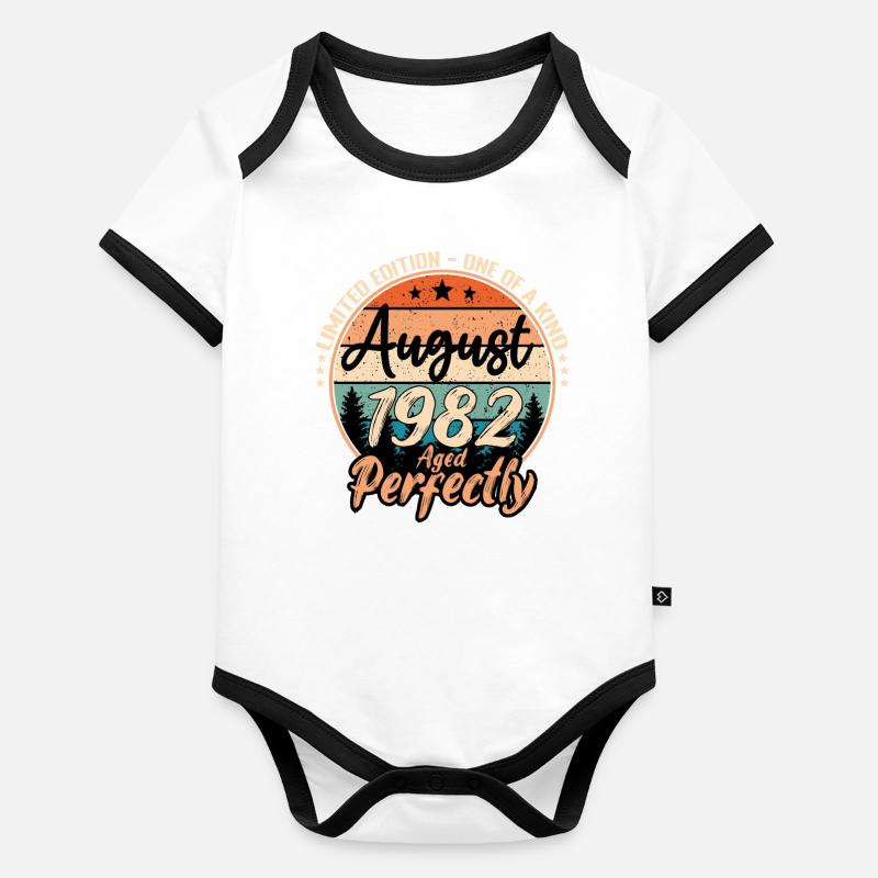 Août 1982 anniversaire 1982 légendes Août Body Bébé bio contrasté manches courtes