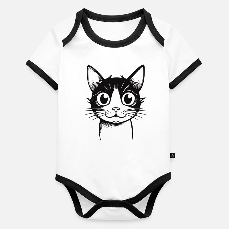 Drôle de chat de dessin animé Body Bébé bio contrasté manches courtes