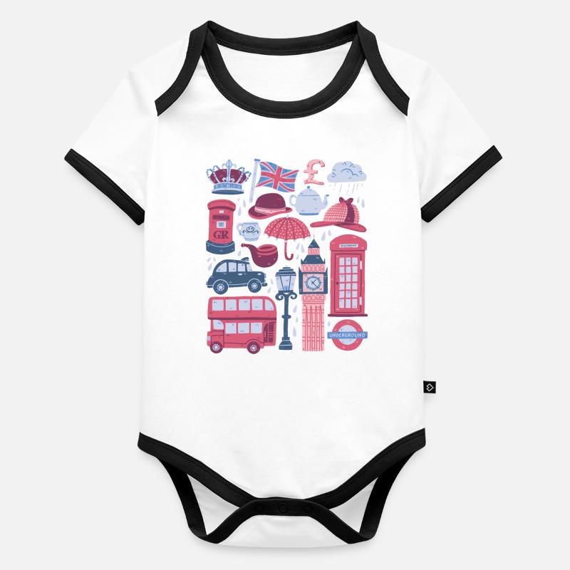 Angleterre Londres Big Ben Cabine téléphonique Bus Royaume-Uni Body Bébé bio contrasté manches courtes