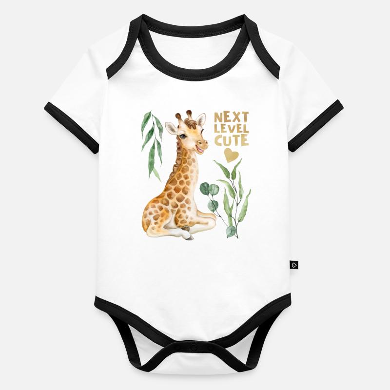 Comic Giraffe, lustiger Spruch Baby Bio-Kurzarm-Kontrastbody