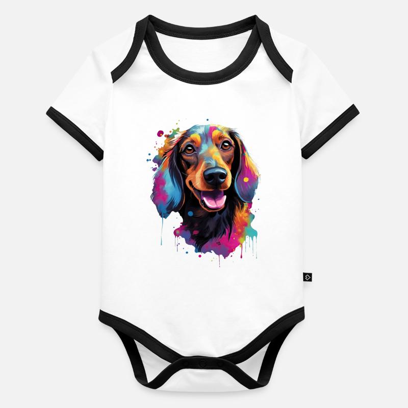 bunter Dackel Dachshund bunter Hund Baby Bio-Kurzarm-Kontrastbody