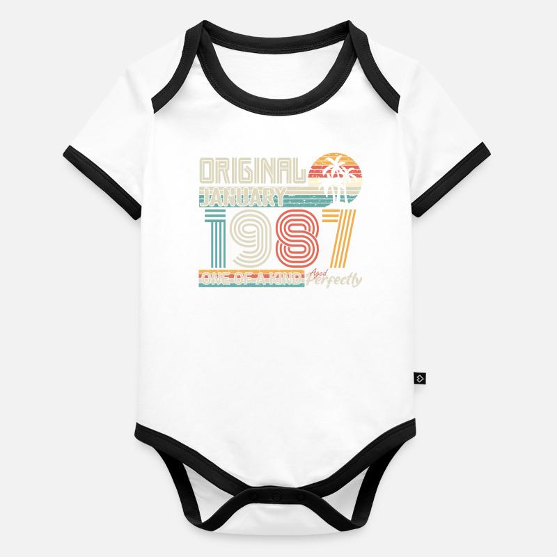 Janvier 1987 anniversaire Janvier 1987 cadeau Body Bébé bio contrasté manches courtes