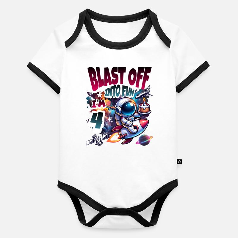 Astronaut 4th Birthday Space Organic Baby Contrasting Bodysuit