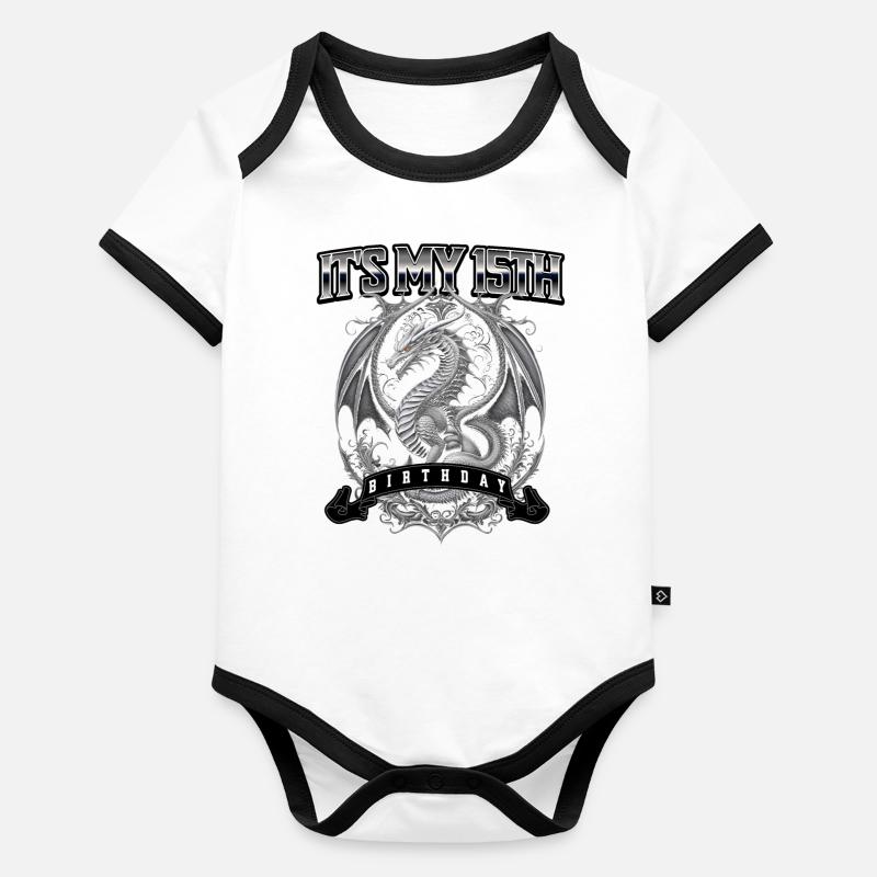 Drache 15. Geburtstag Drachen Baby Bio-Kurzarm-Kontrastbody