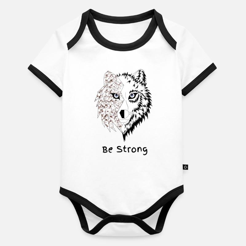 Loup origami be strongmarron Body Bébé bio contrasté manches courtes