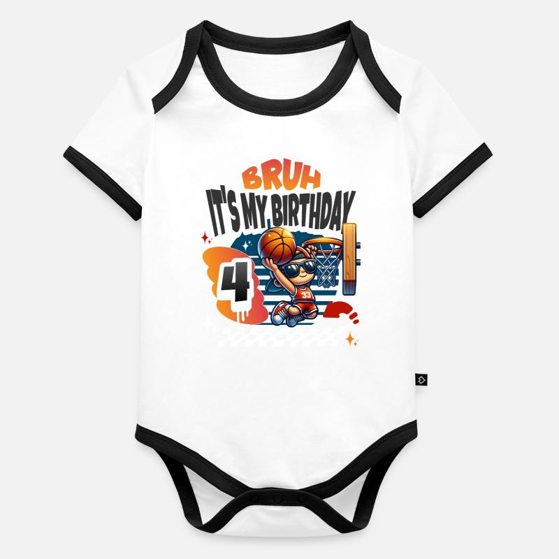 Basketball 4e anniversaire Body Bébé bio contrasté manches courtes