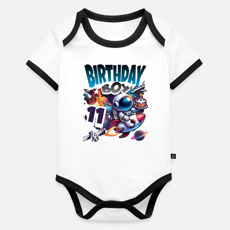 Astronaute 11e anniversaire Espace Body Bébé bio contrasté manches courtes