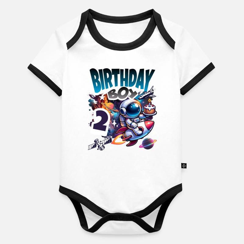 Astronaute 2e anniversaire Espace Body Bébé bio contrasté manches courtes