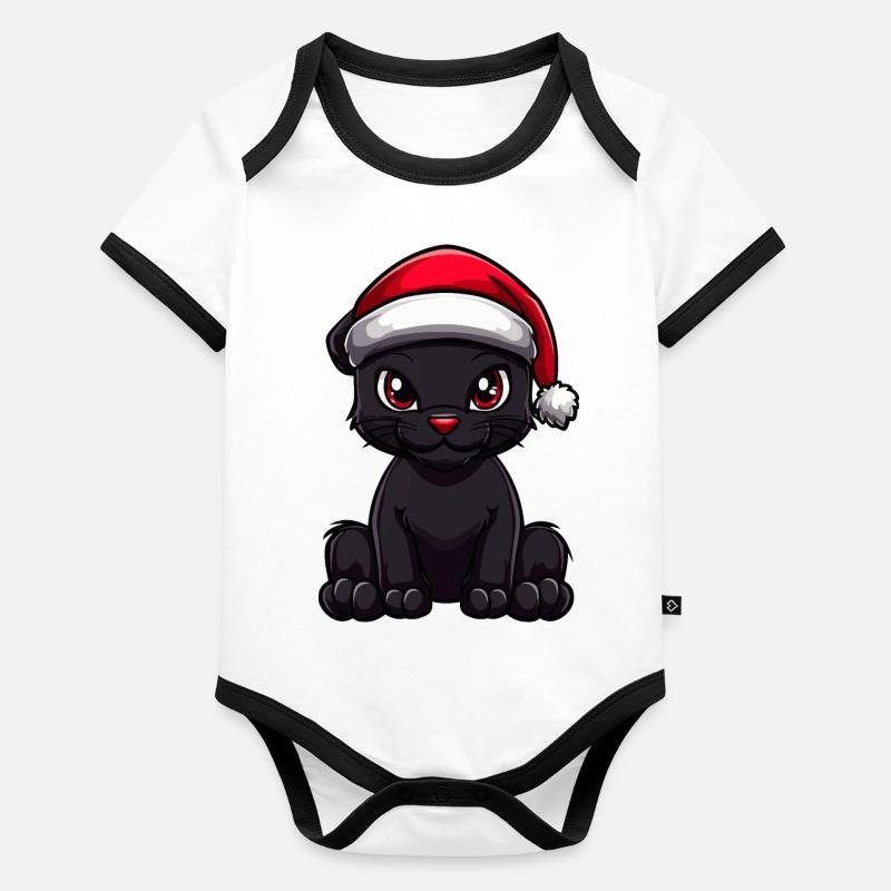 Panthère Noël mignon Body Bébé bio contrasté manches courtes