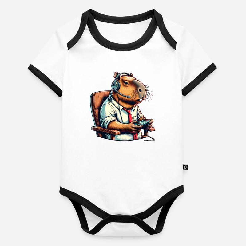 Capybara Nerd du jeu Body Bébé bio contrasté manches courtes