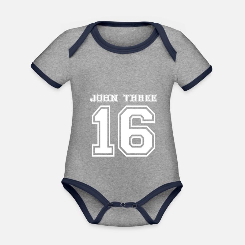 John Three 16 - Verse-la-Bible comme idée de cadeau - blanc - Body Bébé bio contrasté manches courtes - gris chiné/bleu marine