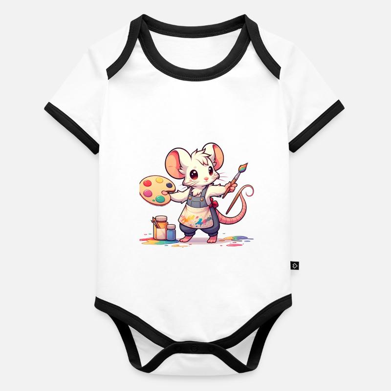 Cute Mouse Artist Baby Bio-Kurzarm-Kontrastbody