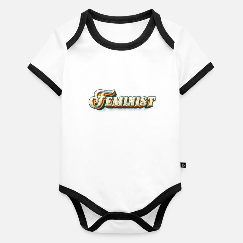 Feminist Retro 70s Vintage Organic Baby Contrasting Bodysuit