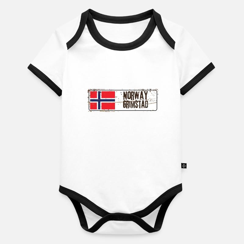 Grimstad Norwegen Flagge Baby Bio-Kurzarm-Kontrastbody