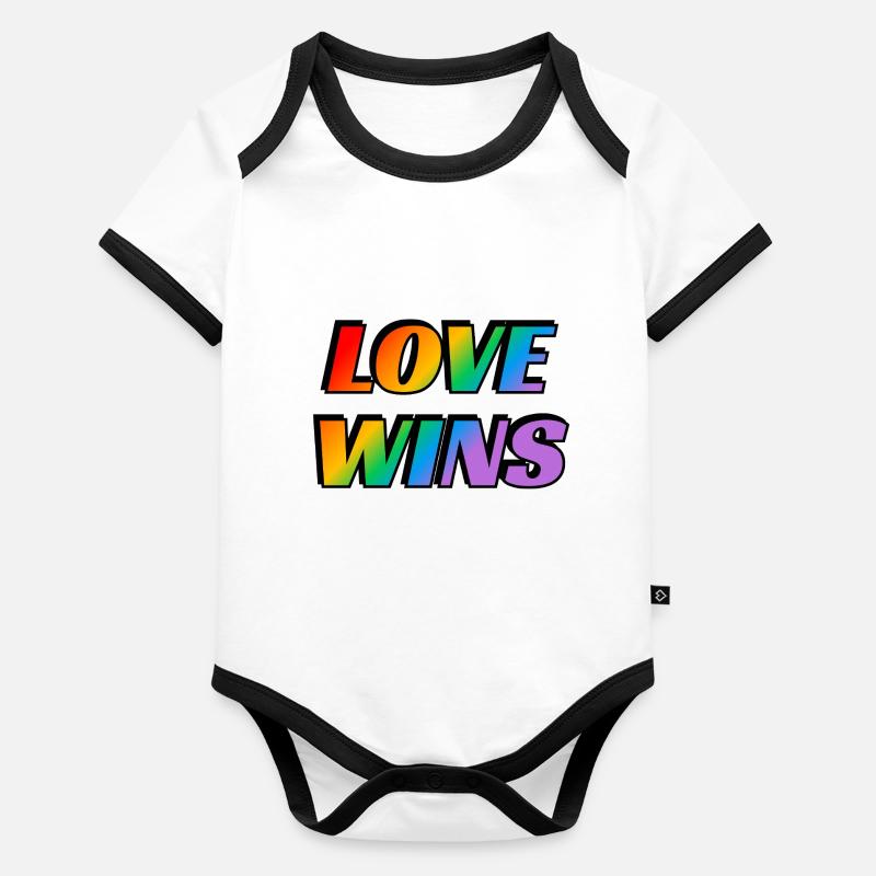 Liebe gewinnt LGBT Regenbogen Text Gay Pride Baby Bio-Kurzarm-Kontrastbody