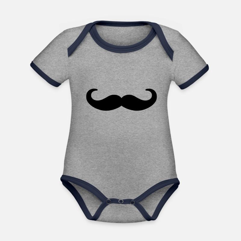 moustache - Body Bébé bio contrasté manches courtes - gris chiné/bleu marine