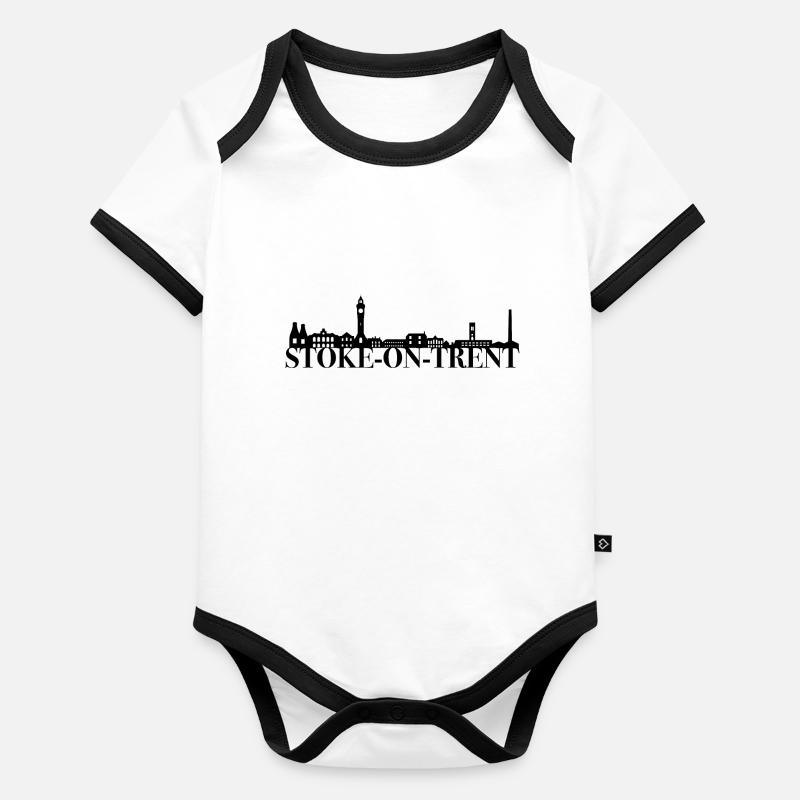 Stoke On Trent England Skyline Geschenk Idee UK Baby Bio-Kurzarm-Kontrastbody