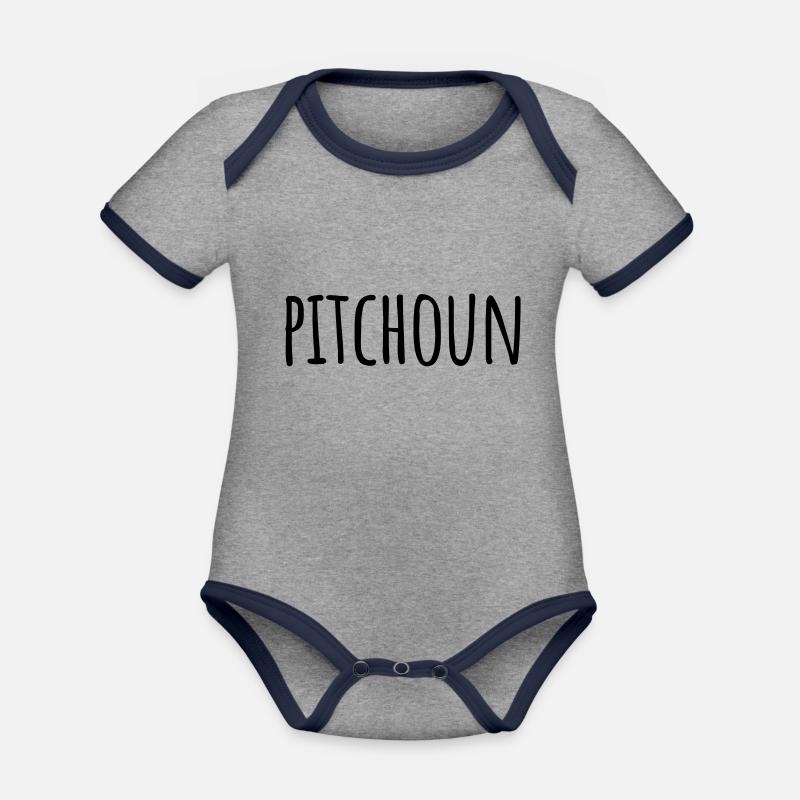 Pitchoun petit enfant expression occitan - Body Bébé bio contrasté manches courtes - gris chiné/bleu marine
