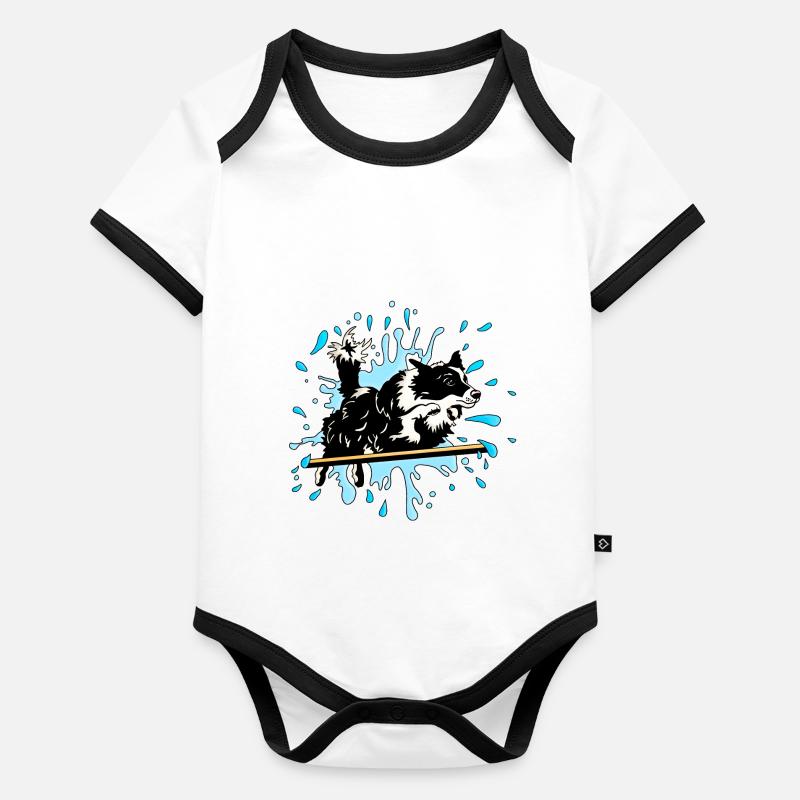 border collie agility splash bleu Body Bébé bio contrasté manches courtes