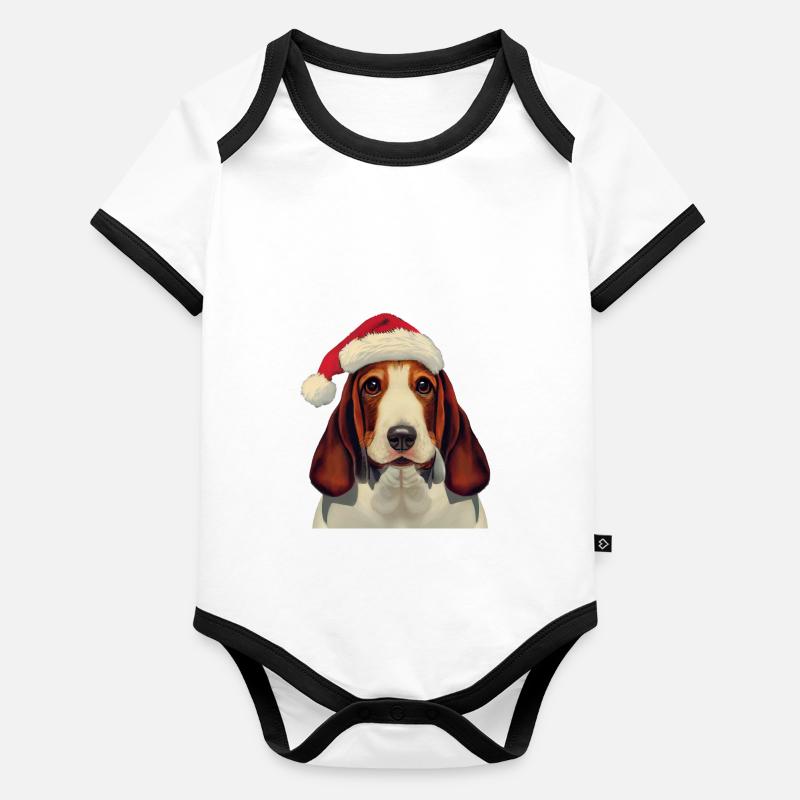 Basset Hound Christmas Organic Baby Contrasting Bodysuit