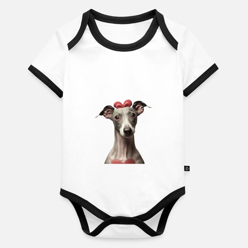 Lévrier italien Saint-Valentin Body Bébé bio contrasté manches courtes