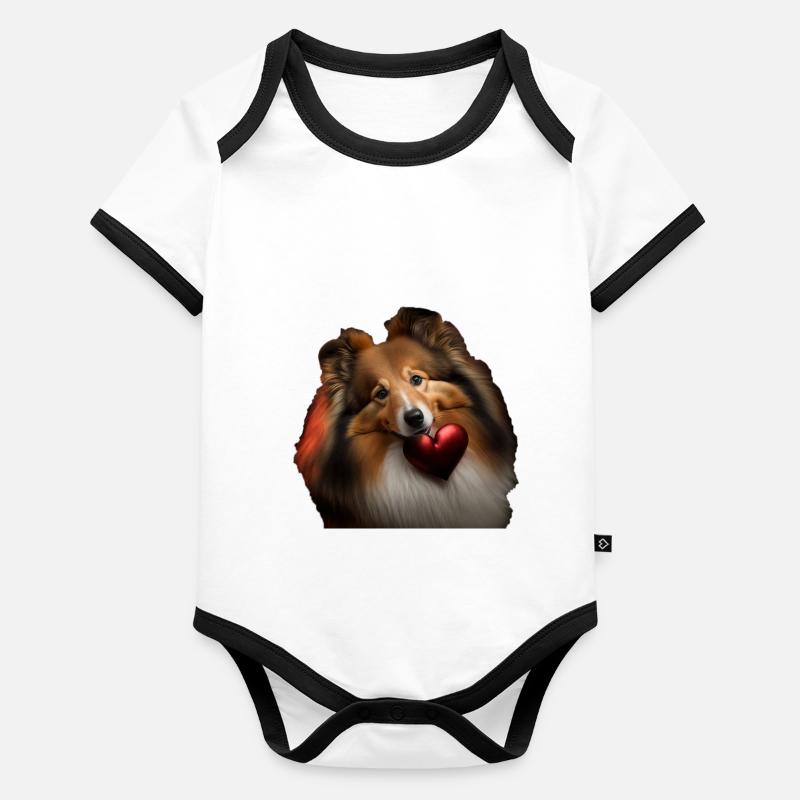 Sheltie Saint-Valentin - Shetland Sheepdog Body Bébé bio contrasté manches courtes