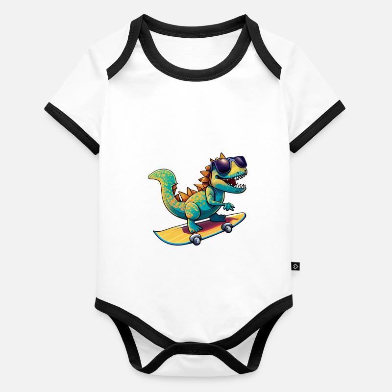 Dino Dinosaur sur skateboard avec lunettes de soleil Body Bébé bio contrasté manches courtes