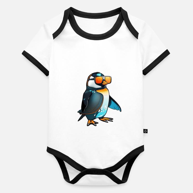 Pingouin cool avec des lunettes de soleil Body Bébé bio contrasté manches courtes
