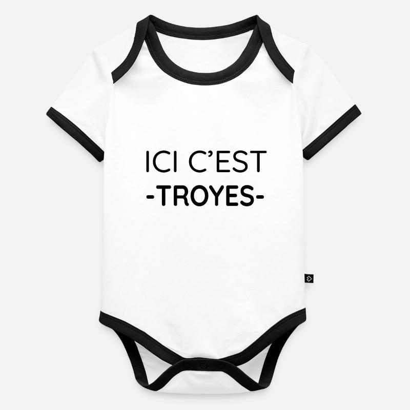 Ici c'est Troyes (noir) Body Bébé bio contrasté manches courtes