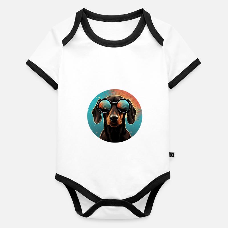 Teckel Cool - Chien teckel Body Bébé bio contrasté manches courtes