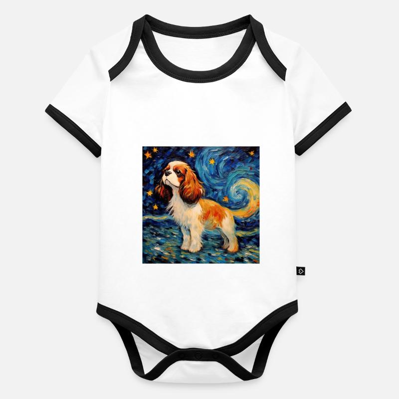Cavalier King Charles Épagneul Nuit étoilée Body Bébé bio contrasté manches courtes