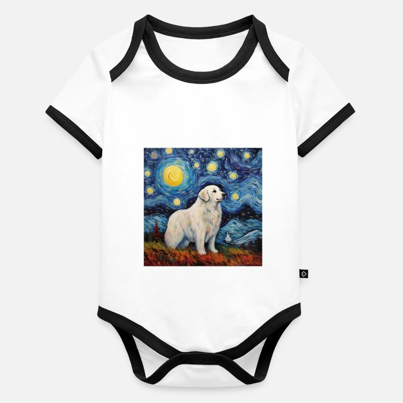 Chien de Montagne des Pyrénées Nuit étoilée Body Bébé bio contrasté manches courtes