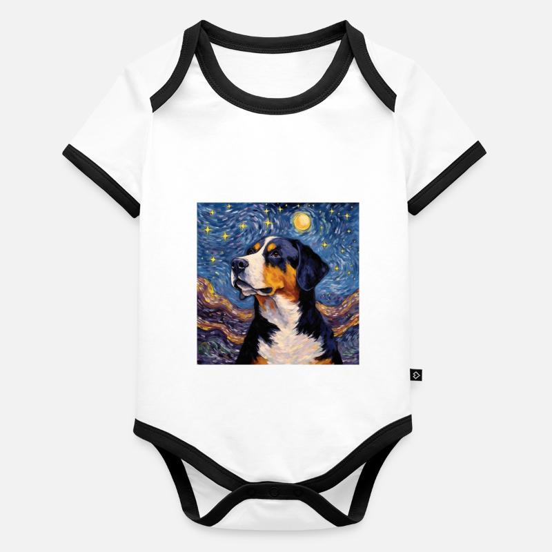 Grand Bouvier Suisse Nuit étoilée Body Bébé bio contrasté manches courtes