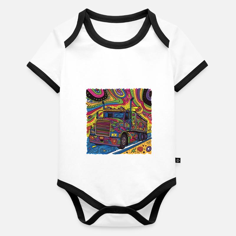 Camion Doodle Groovy coloré Body Bébé bio contrasté manches courtes