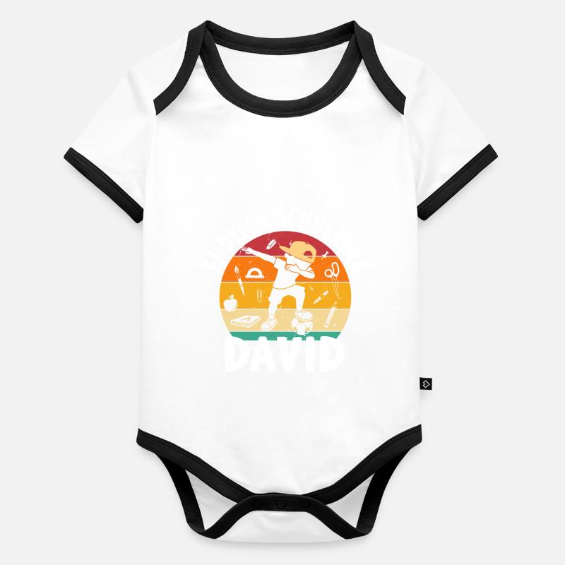 Endlich Schulkind David Dabbing Schüler Baby Bio-Kurzarm-Kontrastbody