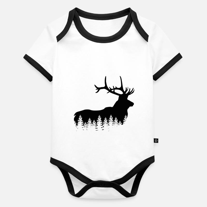 Jäger Bergsteiger Wanderer Hirsch Baby Bio-Kurzarm-Kontrastbody