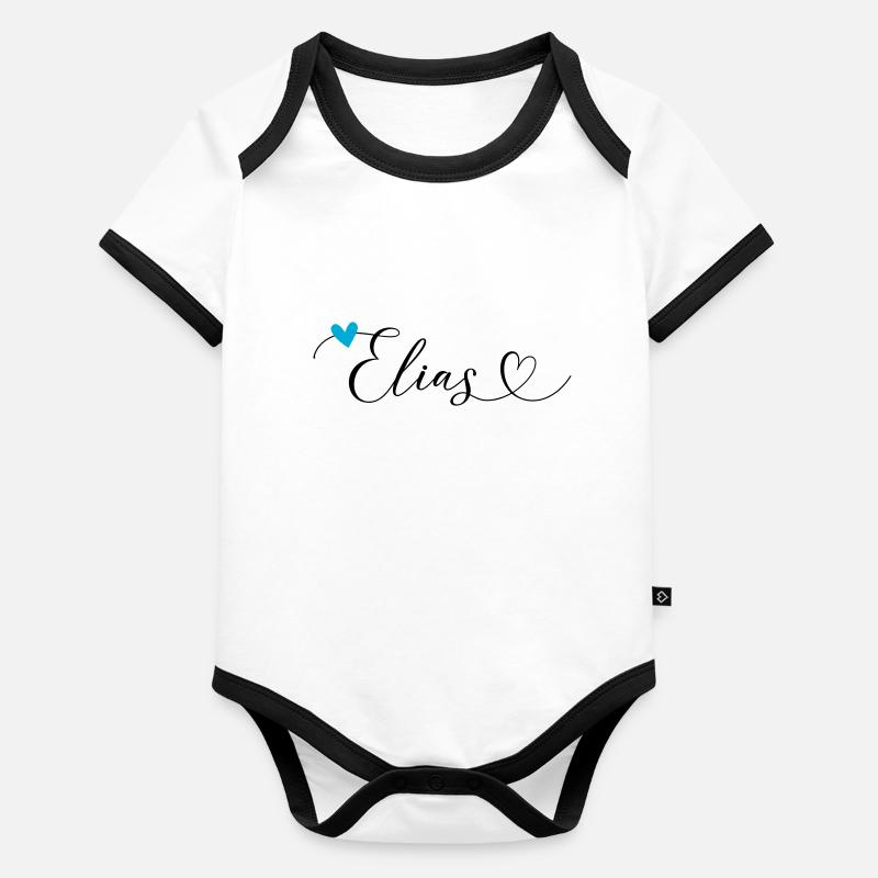 Elias Nom Prénom Calligraphie Coeur Body Bébé bio contrasté manches courtes