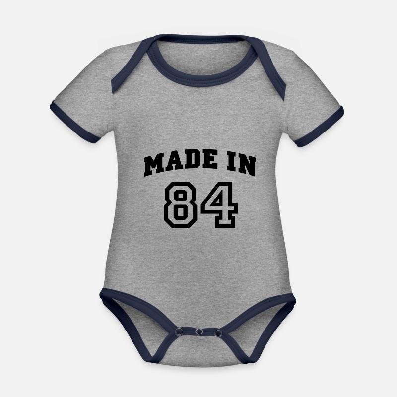 mp_madein84a - Body Bébé bio contrasté manches courtes - gris chiné/bleu marine