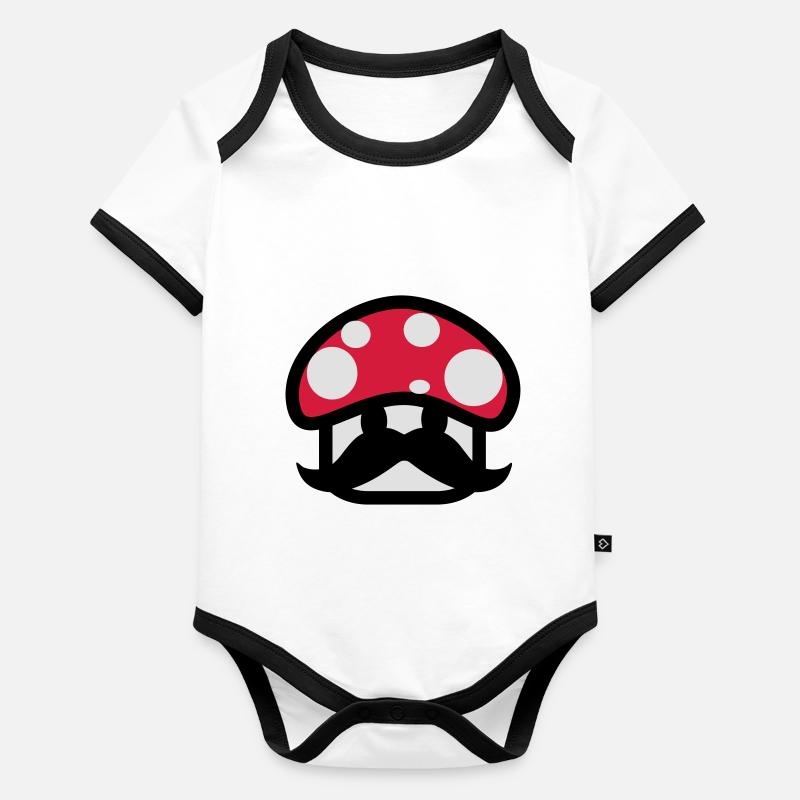 champignon avec moustache,dessin,jeux vidéo,drôle Body Bébé bio contrasté manches courtes
