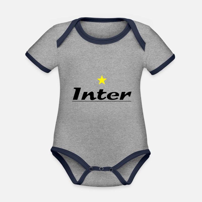 inter_02 - Body Bébé bio contrasté manches courtes - gris chiné/bleu marine