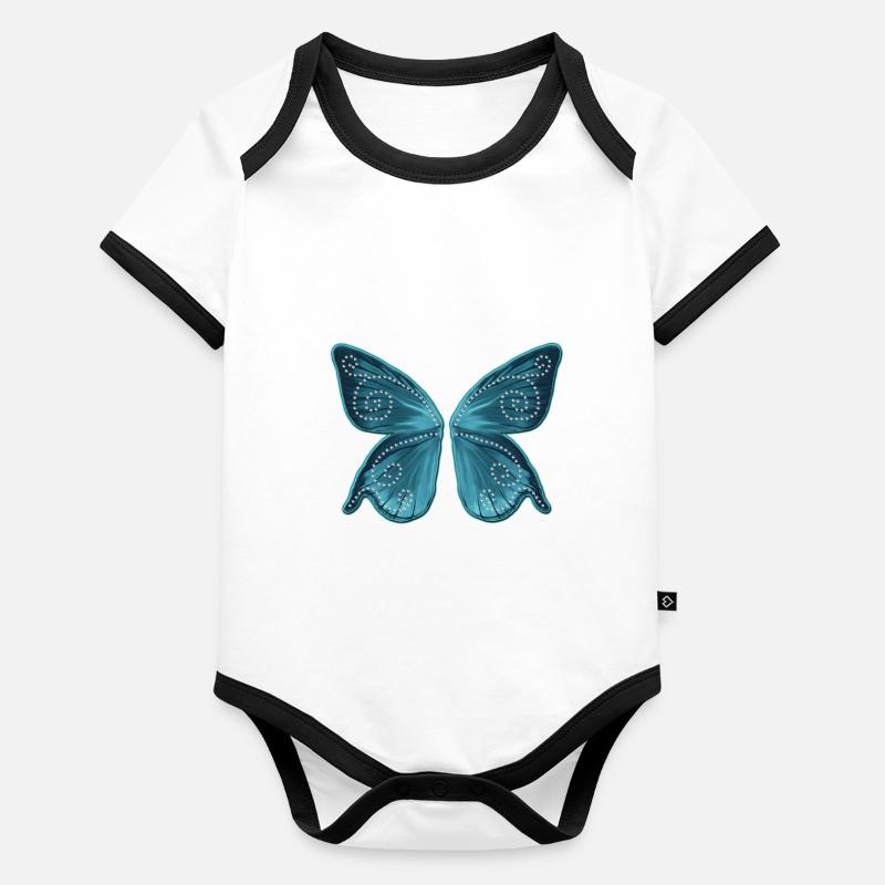 Ailes de papillon, fée, magie, miracle, Body Bébé bio contrasté manches courtes