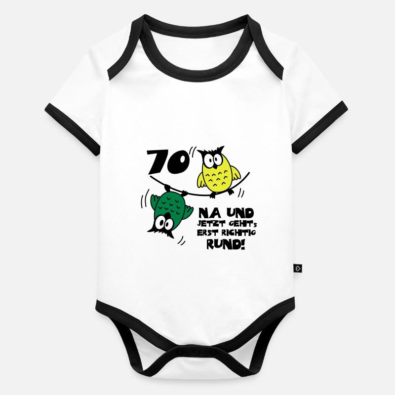 70 anniversaire, hiboux sur le câble, rond Body Bébé bio contrasté manches courtes