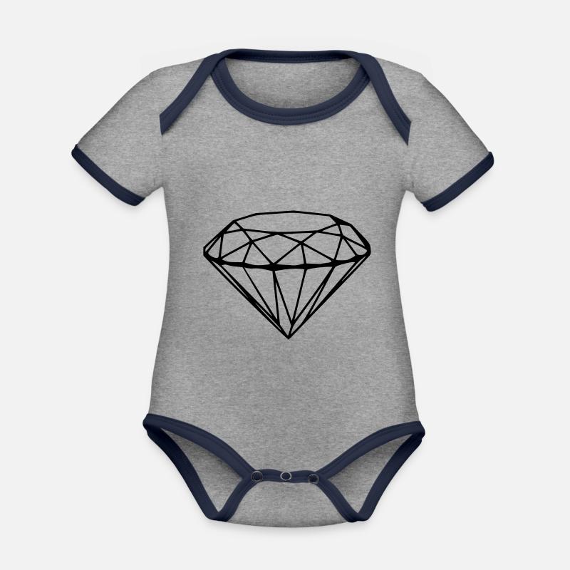 Diamant - Body Bébé bio contrasté manches courtes - gris chiné/bleu marine