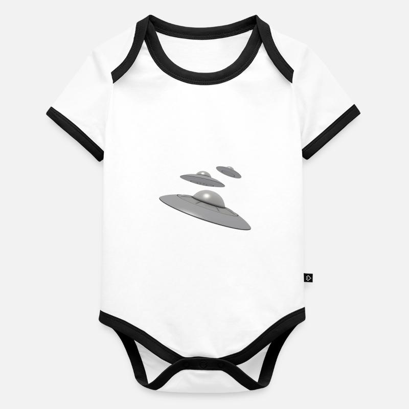 3 Ufo mit Aliens Baby Bio-Kurzarm-Kontrastbody